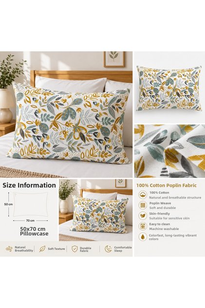 2-Pack Pillowcases 50X70 - 100% Cotton Poplin Fabric