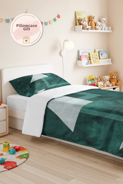 Green Geometric Young Room Single Pique Set - Mint Anthracite 160X220 cm Quilted Bedspread
