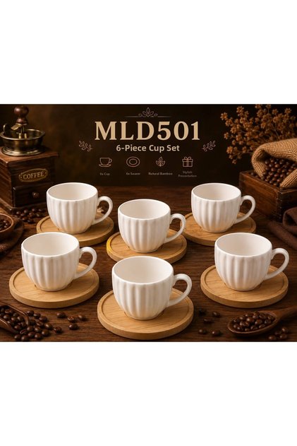 6-Piece Bamboo Plate Coffee Cup Set