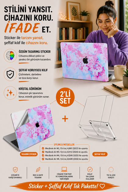 Mcstorey Macbook Air M2-m3-m4 Kılıf 13.6inç Flower03 Yapıştırma