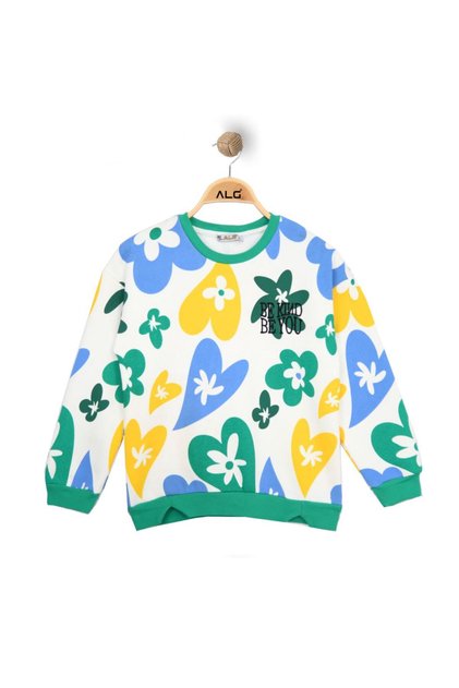 Girl's Colorful Heart and Flower Printed Sweatshirt