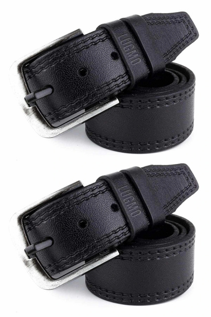 2 Pieces Genuine Leather Men's Belt 4.5 cm Stitching Patterned Black