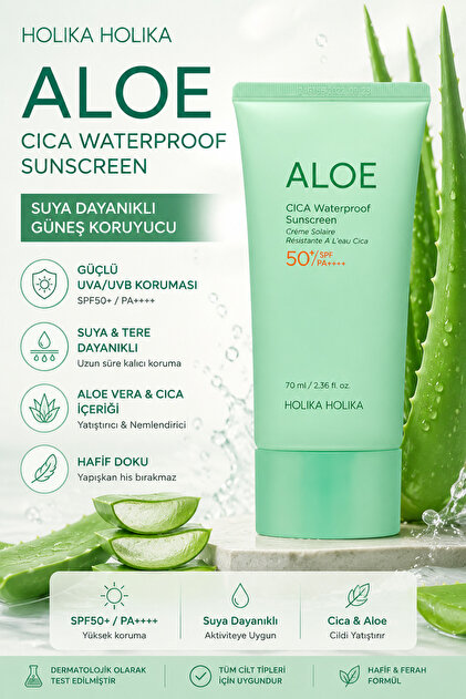 Holika Holika Aloe Cca Waterproof Sunscreen Spf50 (Water and Sweat  Resistant Sunscreen for Sensitive Skin 70ml)- Trendyol