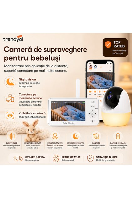 Camera de supraveghere bebelusi 2 in 1 Baby Monitor 2in1 Wifi 4,3 inch Night Vision cu lampa