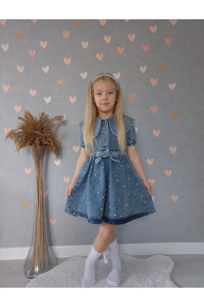 GIRL'S PEARL DENIM DRESS/JEANS DRESS-EID