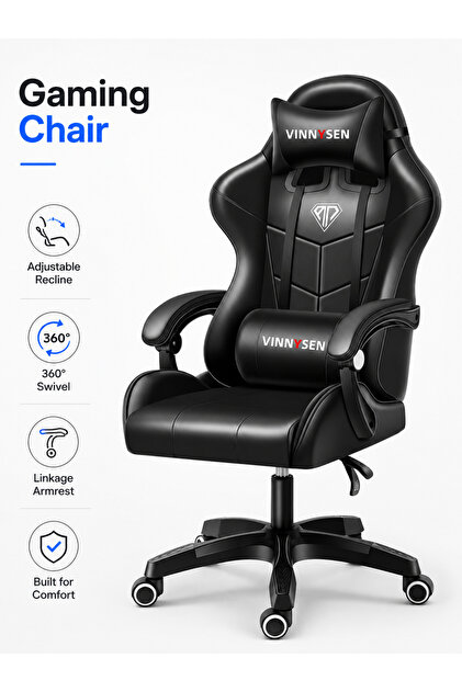 Gaming Chair, Video Game Chair with Footrest and Massage Lumbar Support, Ergonomic Computer Chair