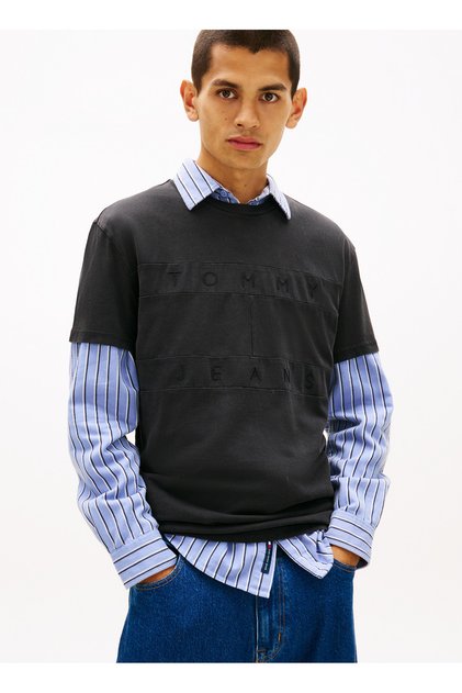 Siyah Erkek T-Shirt DM0DM22312BDS TJM REG TONAL FLAG SS