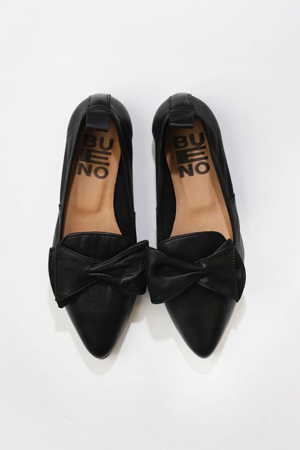 Black Leather Women's Flat Ballerinas 01Wr3117