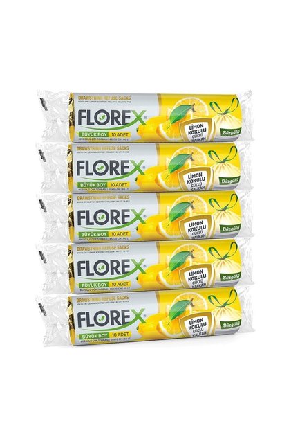 Drawstring Garbage Bag / Bag - Large Size 65x70 - Lemon Scented - 5 Rolls = 50 Pieces
