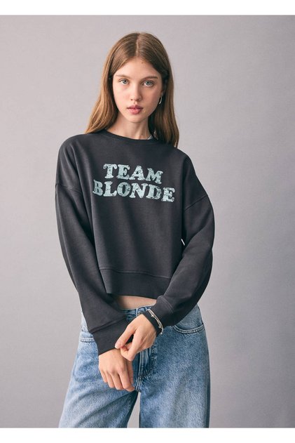 Desenli pamuklu sweatshirt