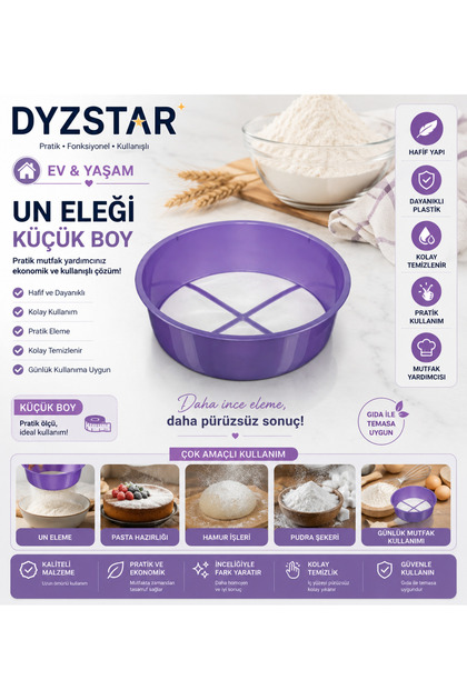 Küçük Boy Un Eleği Plastik Yuvarlak Hamur ve Pasta Hazırlık Eleği