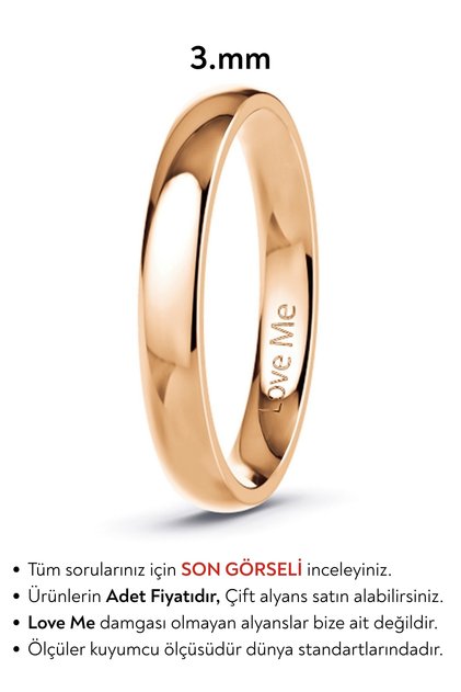 3mm Mücevher Kalitesinde Bombeli Parlak Rose Renk Kararmaz Unisex Çelik Alyans Yüzük Lm-332r