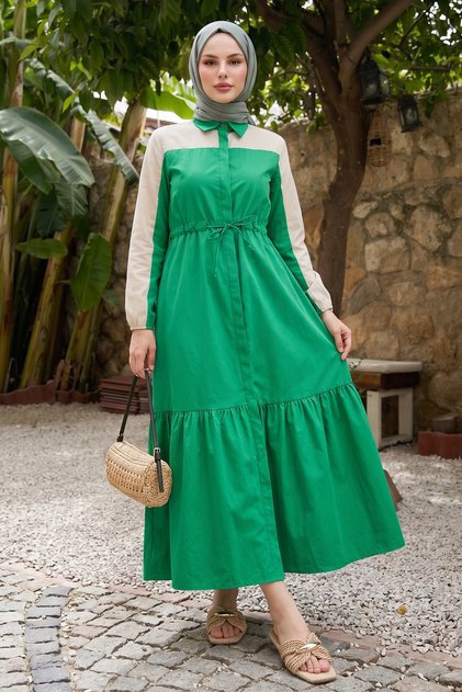 Malinda Shirt Collar Dress - Green