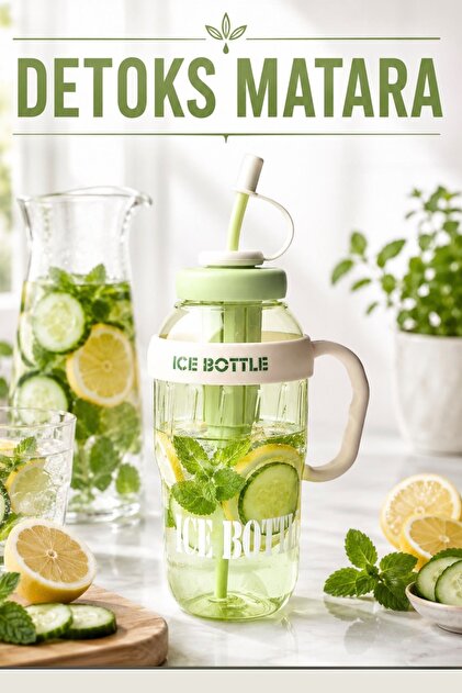 Ice Bottle - Pipetli Matara Lüks Matara Suluk Detoks Suluğu Yeşil