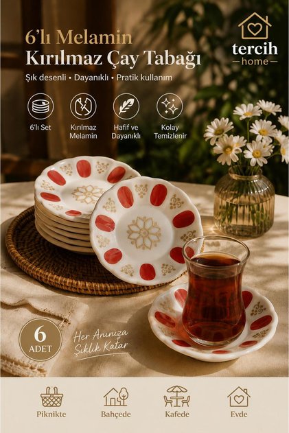Melamine Red Gold Gilded Unbreakable Traditional Coffee Shop Tea Plate 6 Pcs