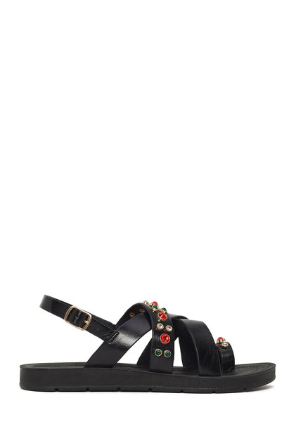 Women's Black Back Buckle Stone Sandals 26Sfe463414