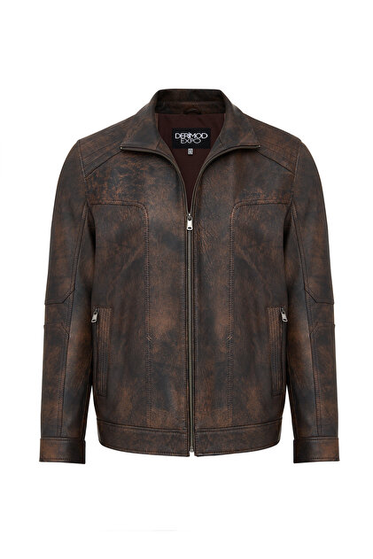 Savran Deri Safari1745 Pointed Genuine Leather Jacket- Trendyol