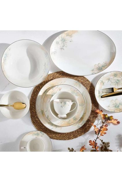 Blossomy 32-piece New Bone China Dinner Set -white & Green
