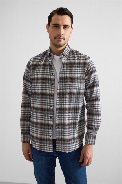 Tile Regular Buttoned Collar Checkered Casual Shirt