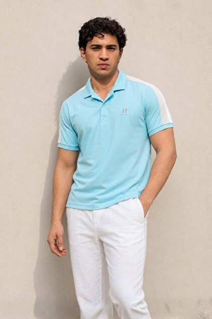Blue Striped Polo Collar Men's T-Shirt 5215