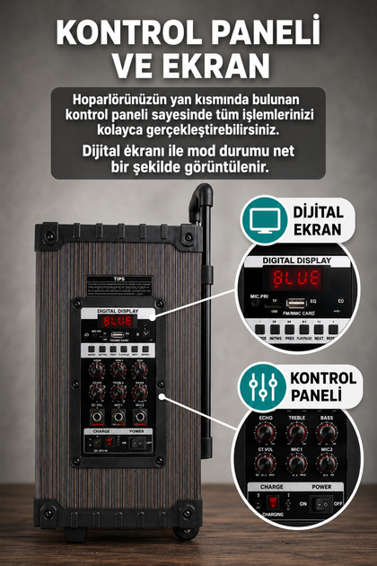 L'eDoren LT-912 Süper Bass Kumandalı Şarjlı 2 Mikrofonlu Hoparlör