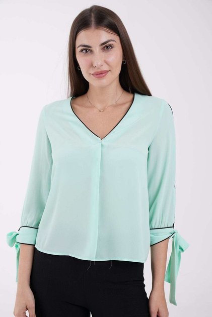 Solid Top with 3/4 Sleeve and Tie Detail