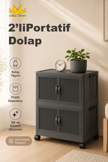 MissClean 2'Li Portatif Organizer Tekerlekli ”Antrasit” Çok Amaçlı