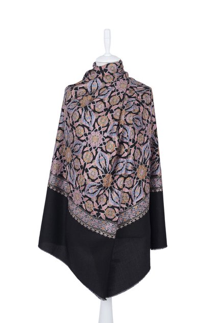 Black Fully Embroidered Suzani Wool Shawl
