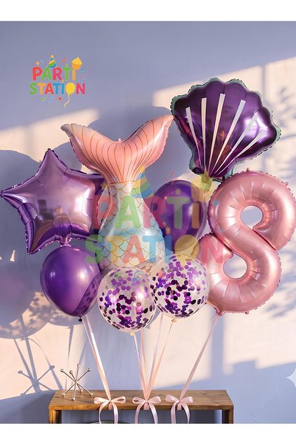 Mermaid Concept 8 Year Old Balloon Mermaid Birthday Set Age Balloon Set
