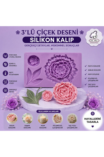 Silikon Kalıp 3'lü Çiçek Deseni