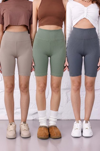 3-Pack Advantage Women's No-Show Extra Flexible High Waist Biker Ribbed Short Shorts Leggings