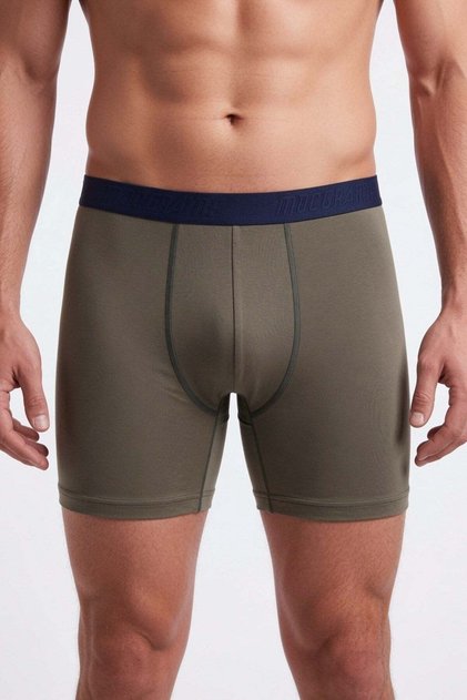 Men's Large Size Lycra Long Leg Boxer 11906 Military Green