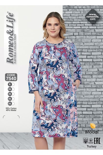 Women's Plus Size Cotton Modal Fabric Patterned Dress 7540