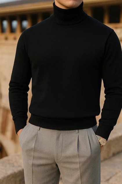 Men's Trend Winter High-Neck Burgundy Knitwear Sweater
