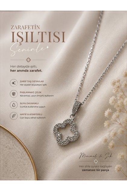 Silver Color Clover Steel Necklace