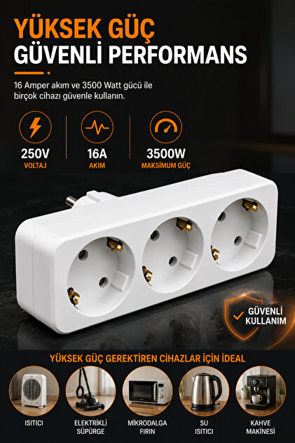 Triple Golyat Flat Plug Socket 250V 16A 3500W Powerful Socket Multiplexer Triple Plug Adapter Home Office Use