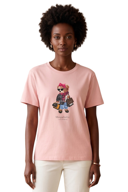 Women's Teddy Bear Printed Red Color Oversized T-Shirt