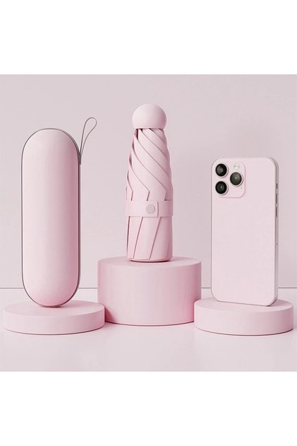 Pink 1pc Anti-Uv Mini Umbrella For Sunny And Rainy Days, Portable With Uv Coating And 6 Reinforced R