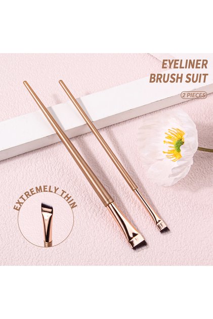 Gold 2PCS Ultra-thin Fine Sickle Eyeliner Brush Bevel Edge Brush Eyebrow Brush Eyeshadow Brush Under