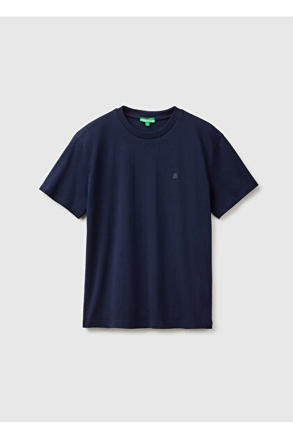 Men's navy blue 100% cotton logo crew neck t-shirt
