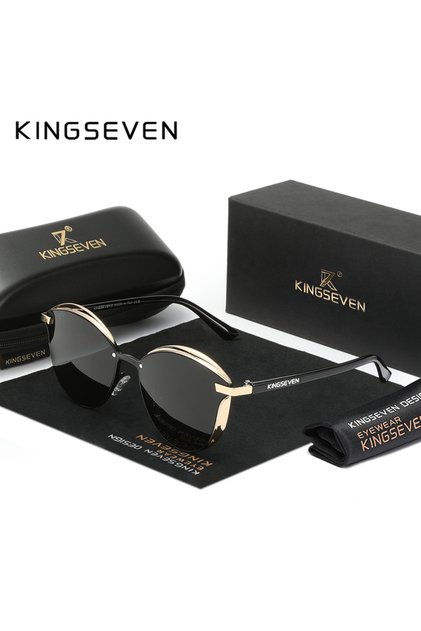Golden Gray KINGSEVEN Trend Luxury Cat Eye Women's Glasses Polarized Sunglasses UV400 Lens for Lady