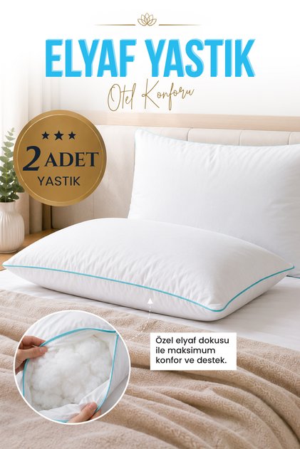 2 Adet Blue Comfort 1000 Gr Elyaf Yastık 50x70 cm