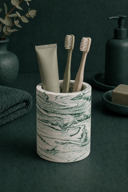Mermer Desenli Beton Diş Fırçalık Banyo Tuvalet Diş Fırçalığı