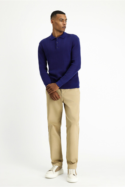 Polo Neck Slim Fit Slim Fit Patterned Cotton Knitwear Sweater