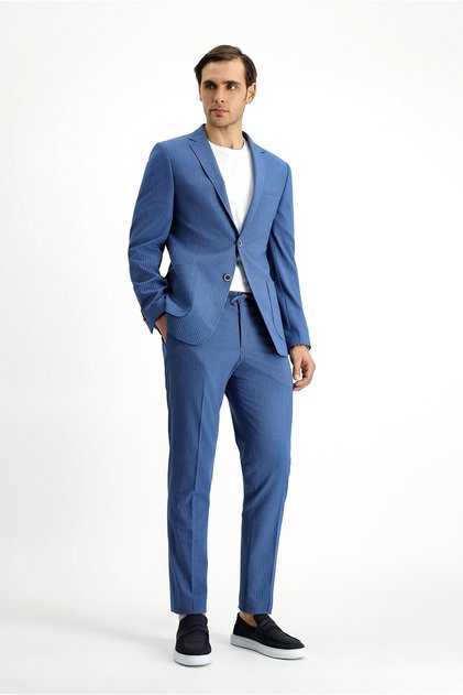 7 Drop Super Slim Fit Eksra Dar Kesim Çizgili Beli Lastikli İpli Gofre Takım Elbise