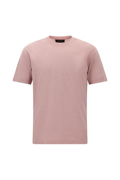 Crew Neck Regular Fit Embroidered Cotton Linen Striped T-Shirt