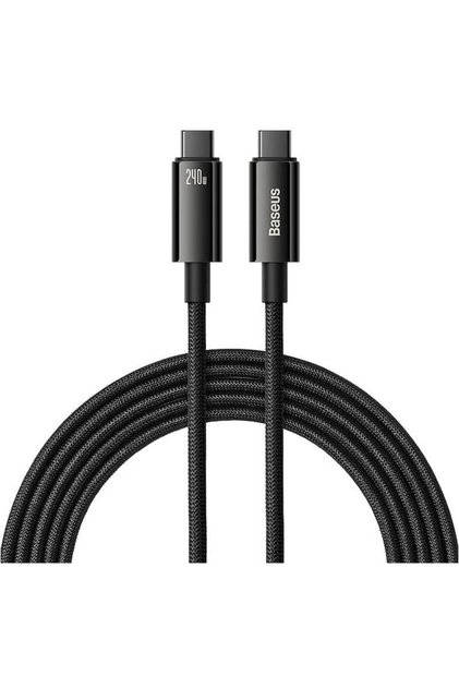 Cablu alimentare și de date Tungsten Gold, Cablu de date cu încărcare rapidă pt. smartphone, USB Type-C la USB Type-C PD 3.1, 240W, împletit, 3m, negru