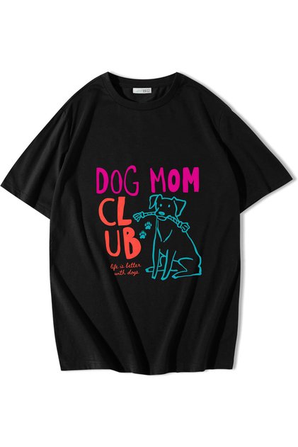 Unisex Oversize Dog Mom Club T-Shirt Black