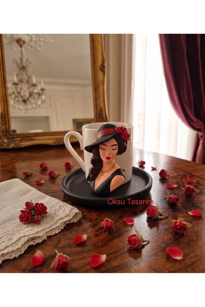 Vintage Black Hat Girl Turkish Coffee Cup