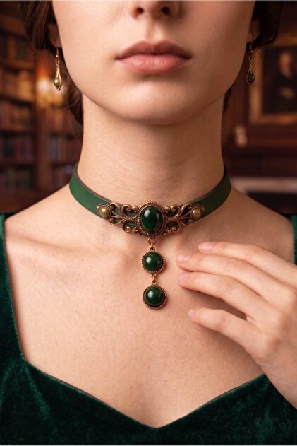 Genuine Leather Natural Stone Choker Design Necklace